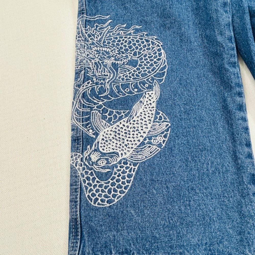 Vintage Y2k Empyre Tori Dragon Koi Jeans 14 Baggy Wide Leg Skate Streetwear 90s - Picture 13 of 14